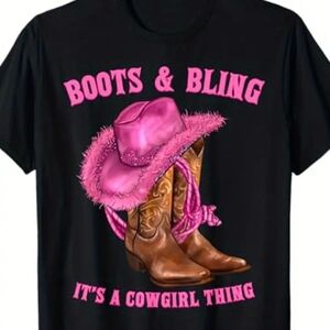 Black T-Shirt with Pink Cowgirl Design